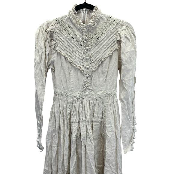 Linennaive Mary 18 Cream White Victorian Prairie Linen Dress XS Cottagecore - Picture 4 of 13